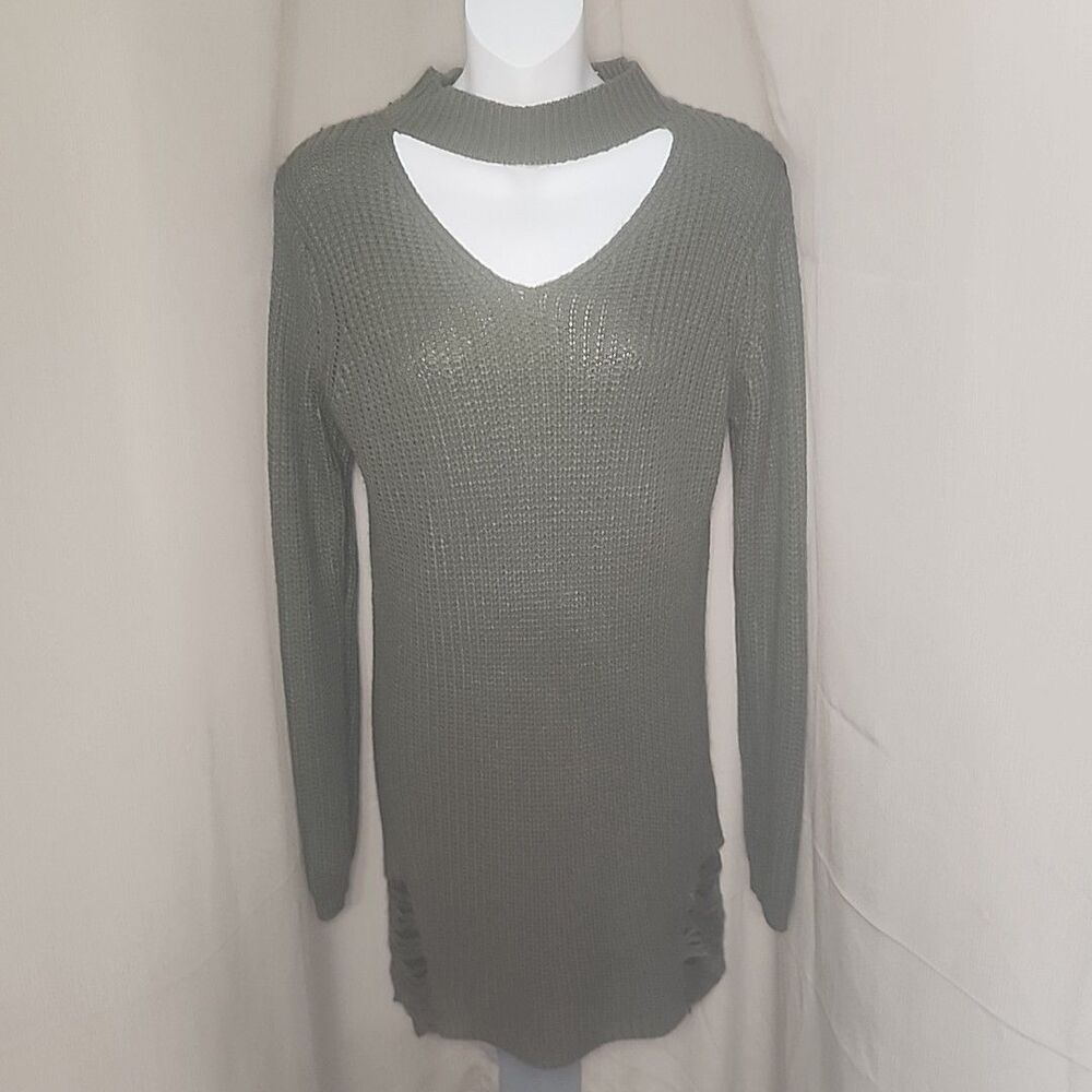 Dress Say What? Olive Drab Green Women's Sweater Long Loose Size Med Y2K rn94522